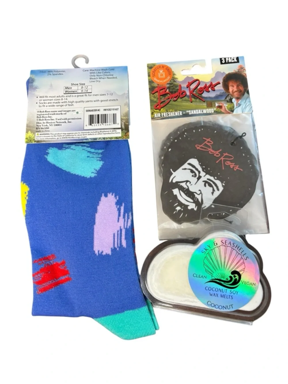 Bob Ross Bundle - Socks, 3pk Air freshner, happy cloud wax melt - Picture 4 of 7